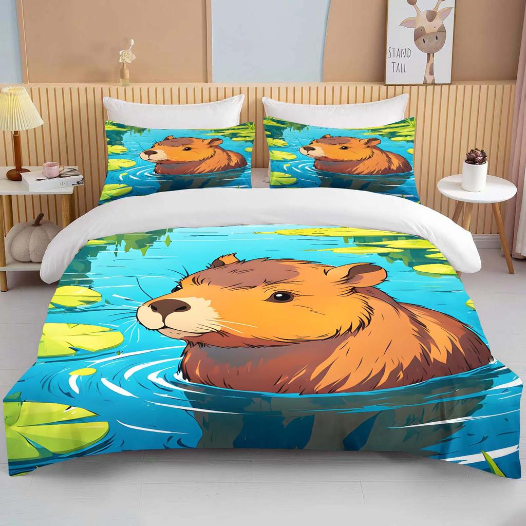 Funny Capybara Printed Bedding Set 1 Quilt Cover 2 Pillowcases Surprise Bedding For Boys And Girls Multiple Sizes Fast Shipping