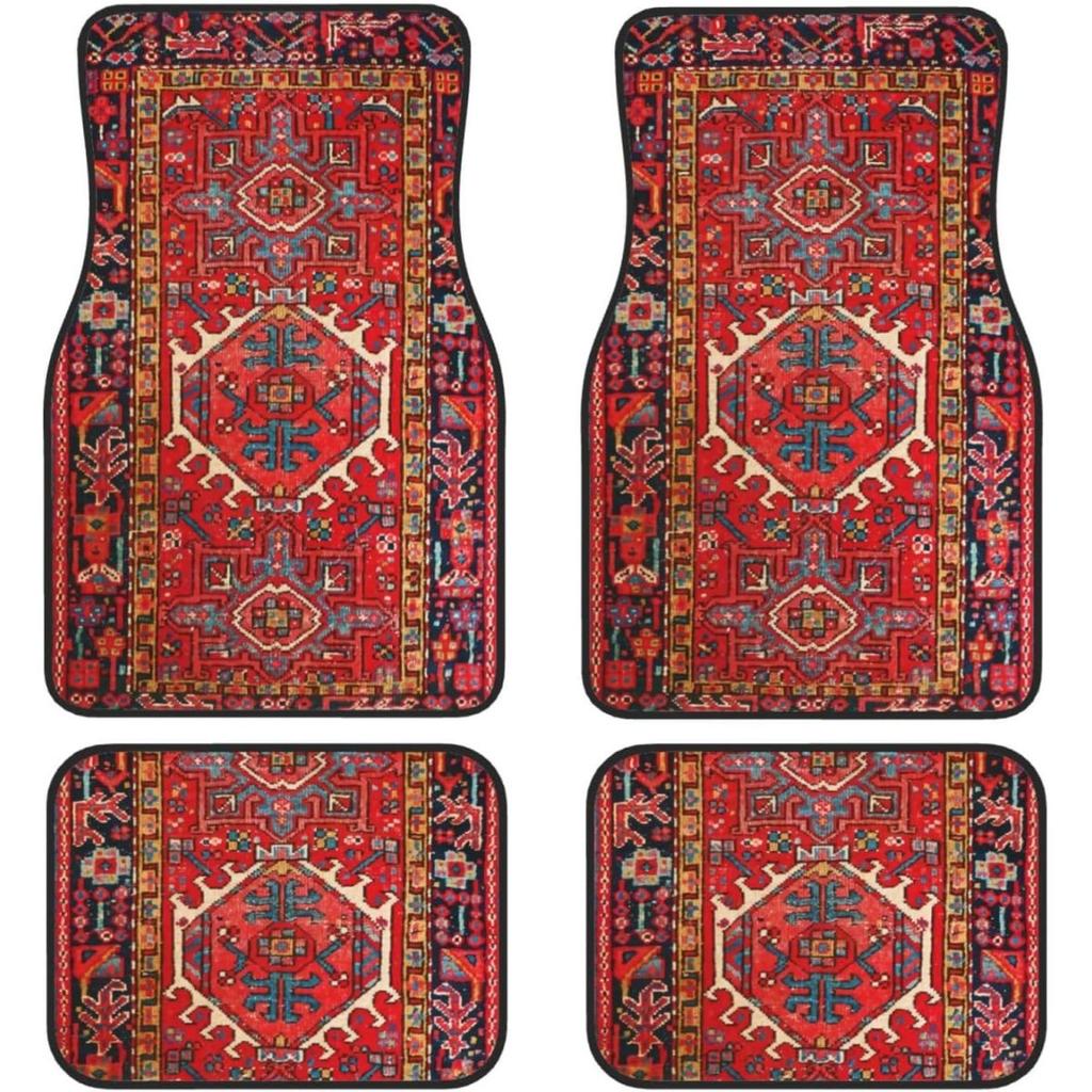 Car Floor Mats Set Of 4, Oriental Turkish Persian Carpet Front And Back Rug Mats Decorative Universal For Cars SUV Trucks Vans