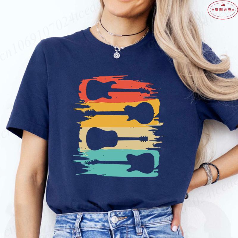 Aesthetic T-shirt Women Clothing Fashion Guitar Graphic Y2k Tops Harajuku Comfortable O Neck Short Sleeve Female Tees Shirt