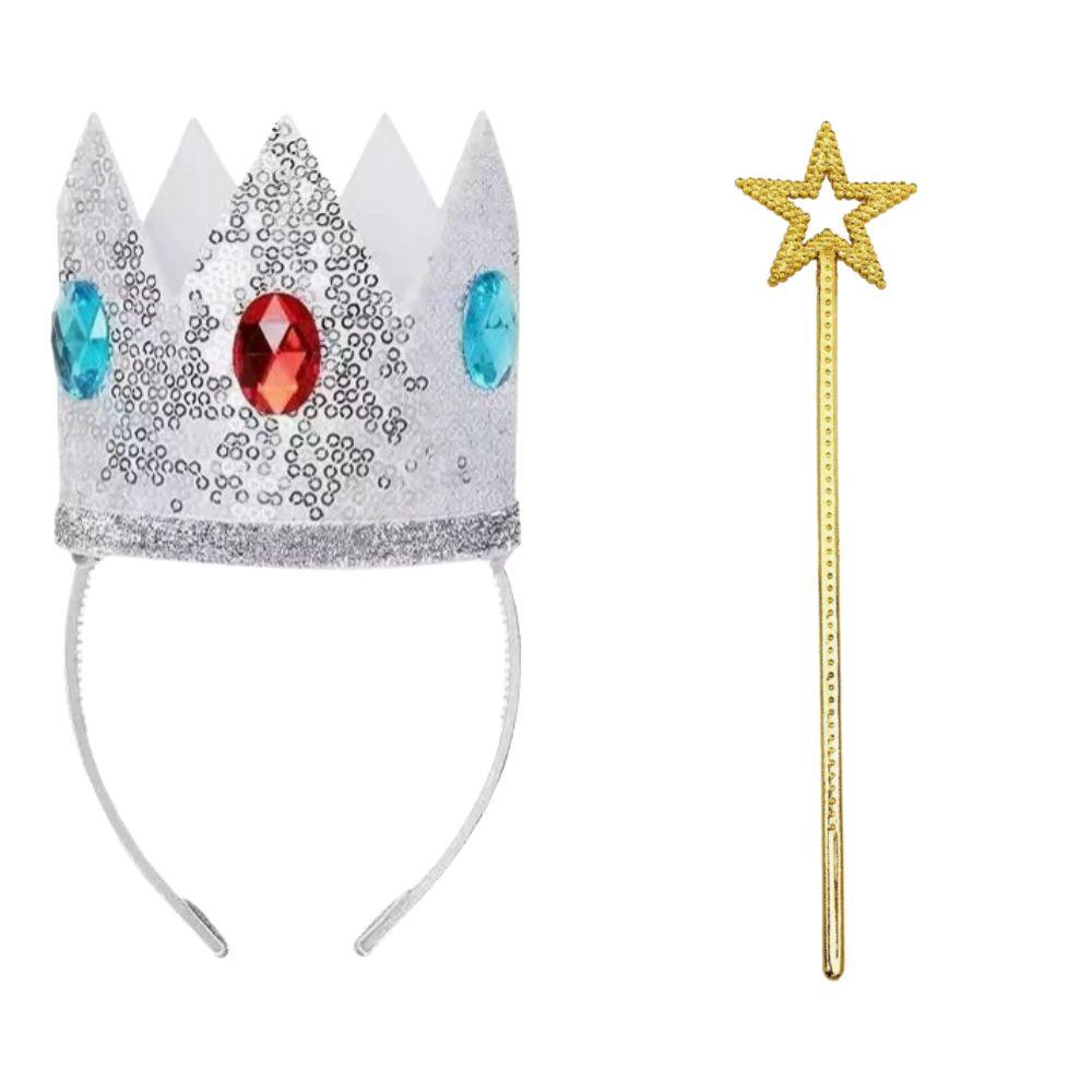 Princess Rosalina Cosplay Crown Ears Clips Earrings Wand for Women Roleplay Fantasia Prop Halloween Carnival Costume Accessories