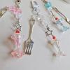 Cute Beaded Fork Phone Chain Ornament Heart Beaded Cellphone Pendant Phone Lanyard Bag Charm for Fashionable Individuals