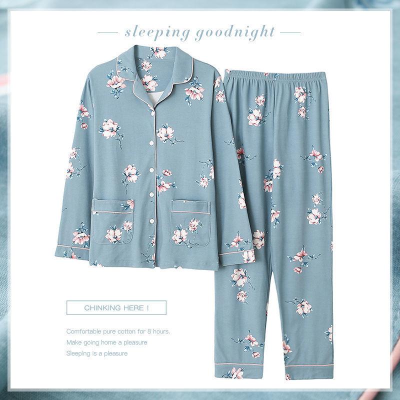 In the Elderly Pure Cotton Pajamas Women's Spring and Autumn Long-sleeved Middle-aged Mother Large Size Cardigan Set Old Lady Loungewear