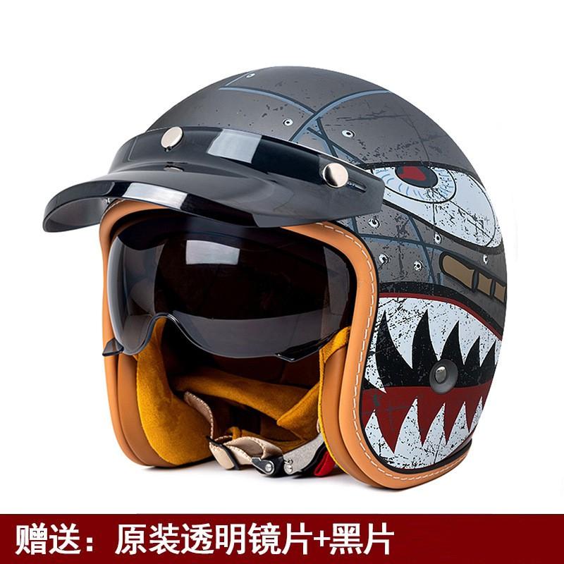 Vintage-Style 3/4 Open Face Motorcycle Helmet Men Women UV Protection All-Season Scooter Bike Riding Gear
