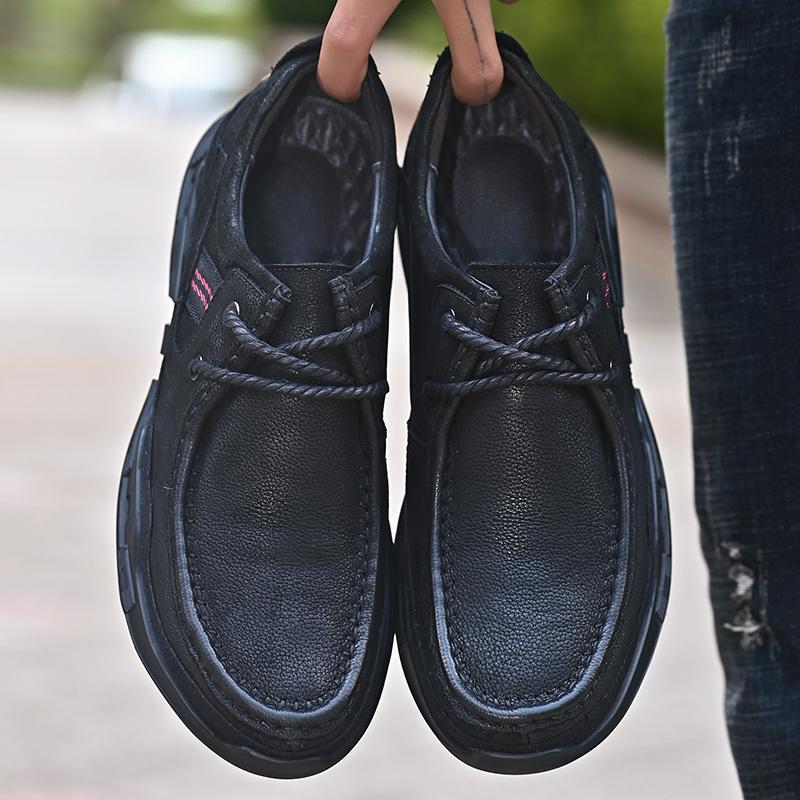 Herren-Sneaker aus echtem Leder Outdoor-Erwachsene Schnürschuhe Vintage Freizeitschuhe Rutschfest Männliches Trekkingschuhwerk Freizeit-Trainer