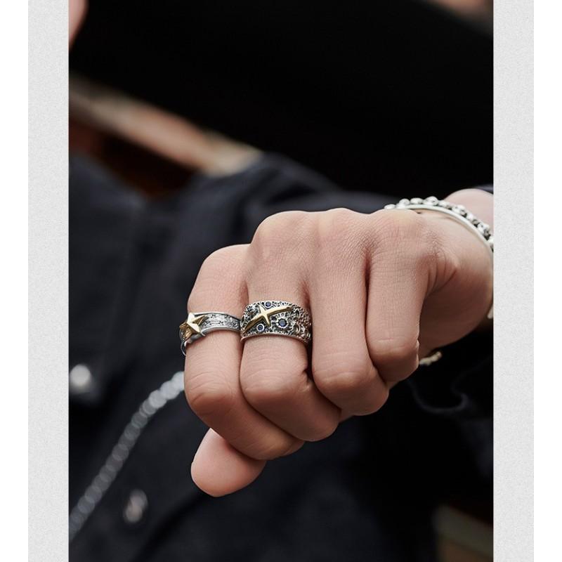 Adjustable Open Ring Men Women Vintage Star Geometric Finger Plated Retro Style