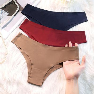 Women Panties Seamless Mid Waist Ice Silk Good Breathability Solid Color
