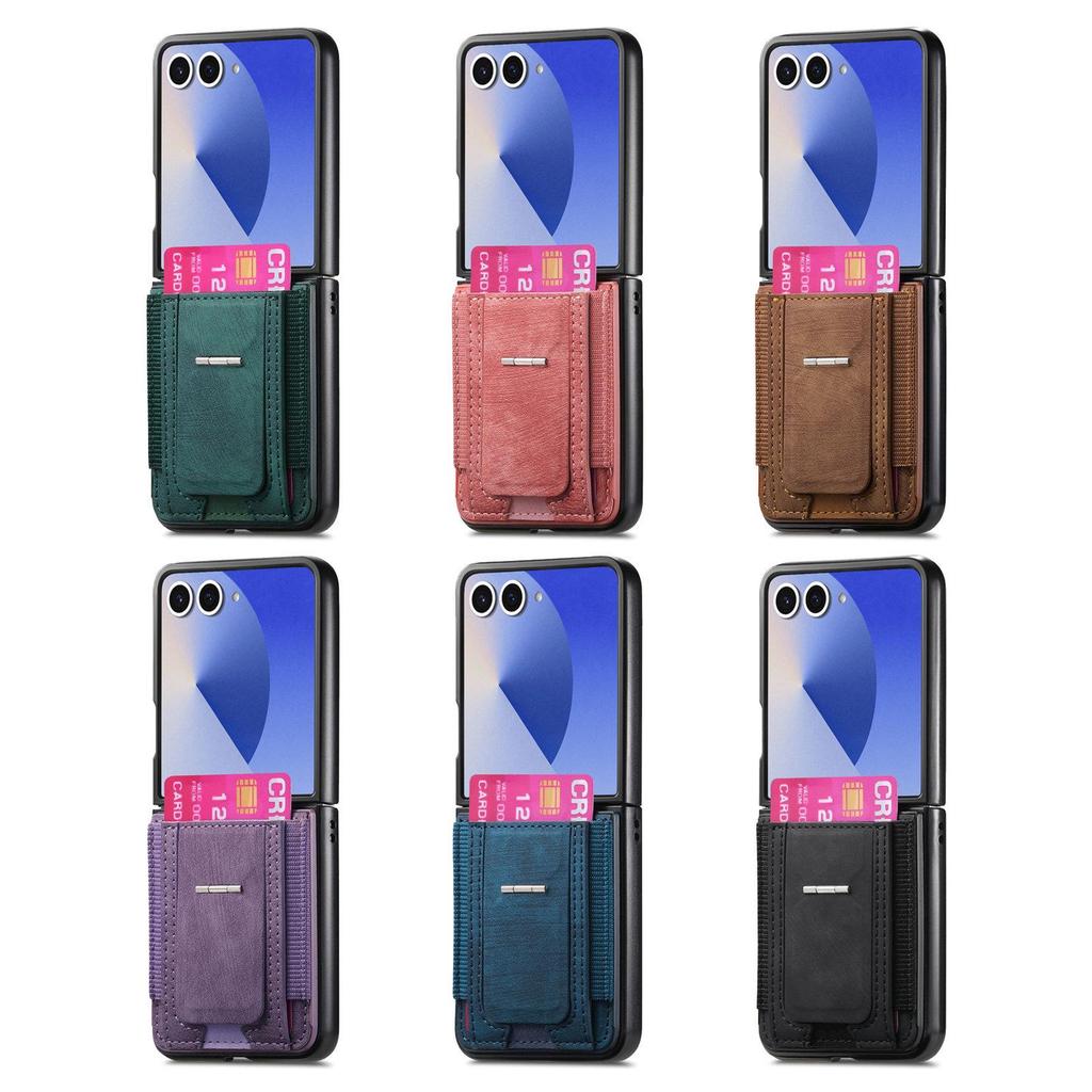 Samsung Z Flip 7/6 Leather Phone Case with Card Slot & Anti-Drop Foldable Screen Protection