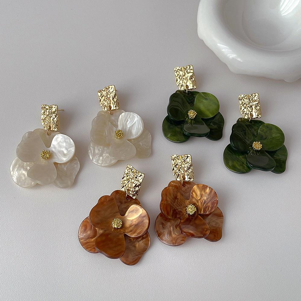 Enkle Retro Akryl Blomster Dusker Øredobber med s925 Sølvnål - High-End Statement Smykker