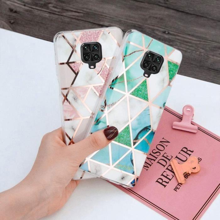 Coque de Protection - E.F.CONNECTION - Redmi Note 9 - Souple - Motif Marbre Coloré - Vert