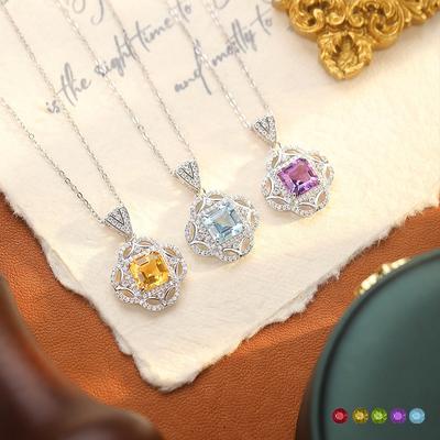 S925 Sterling Silver Necklace Cross-border E-commerce Luxury Inlaid with Diamonds, Natural Crystal Stone, High-end Pendant, Daily Jewelry Gift