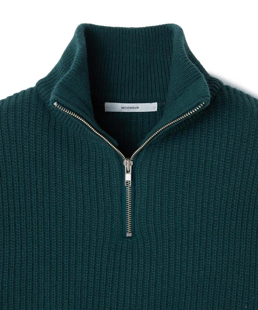 MOONSUN Essential_Unisex Mss Argyle Hole Half Zip Up Knit [Dark Green]