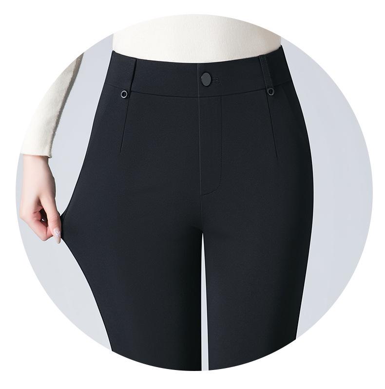 Petite High-Waist Straight-Leg Stretch Pants for Women - Slimming Nine-Point Length, Ideal for Spring and Autumn