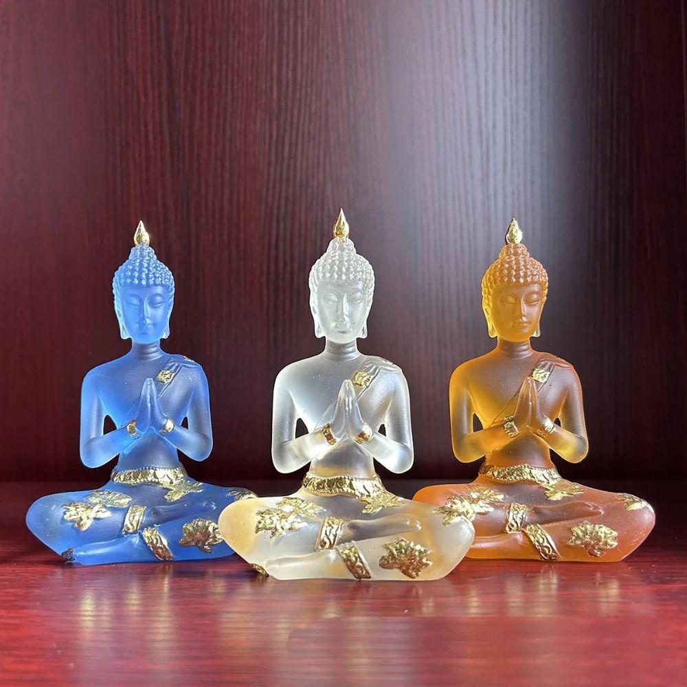 Imitation Sitting Buddha Statue Transparent Mini Buddhism Ornament  Living Room