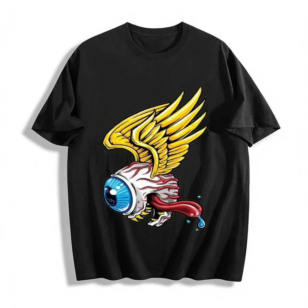 

Weird Winged Eyeball Print Trendy Casual Short Sleeve T-Shirt Pure cotton T-shirt XXS
