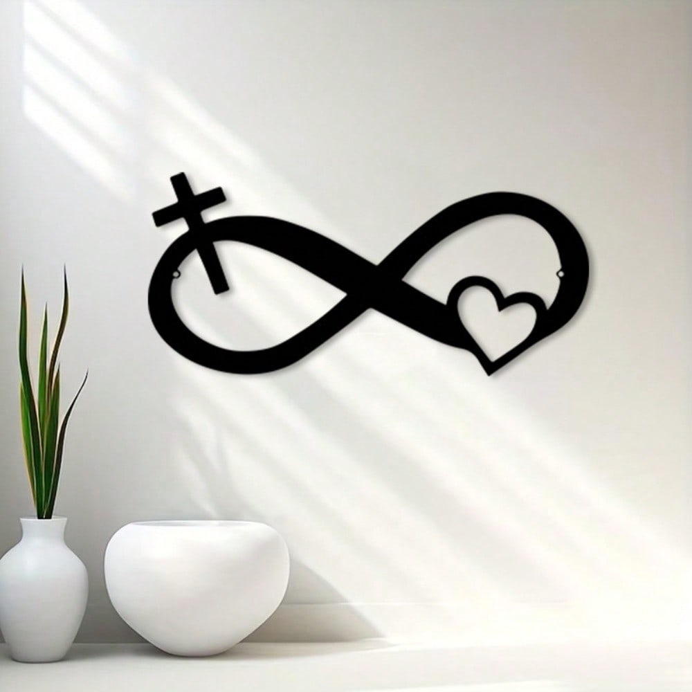 Vintage Infinity Heart Cross Metal Wall Art Christian Home Decor Spiritual Gift