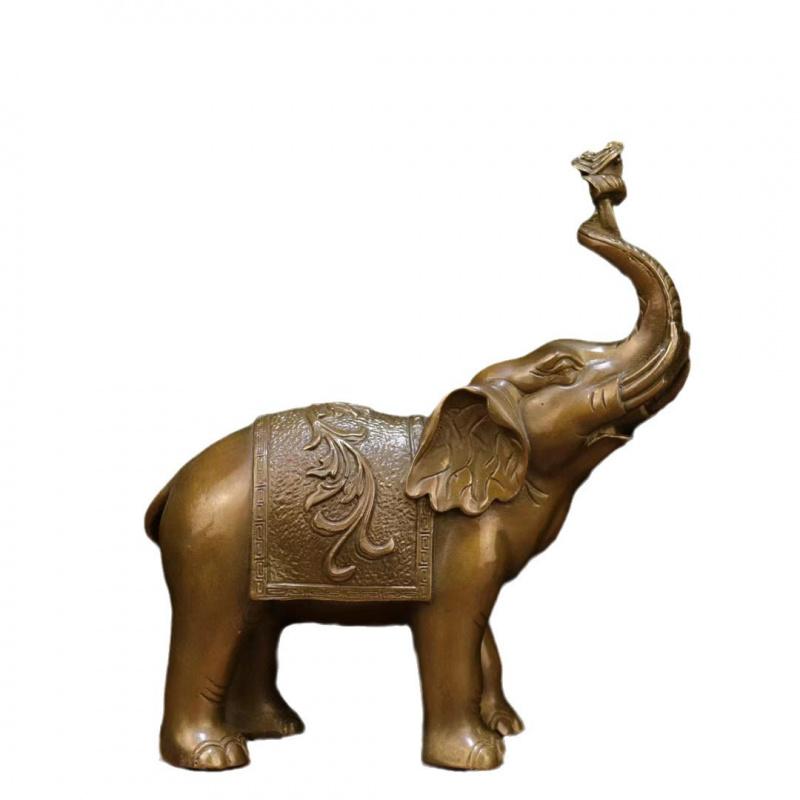 Antique Copper Ornament Yuanbao Ruyi Water Absorbing Elephant Home Office Desktop Gift Large Auspicious Fortun