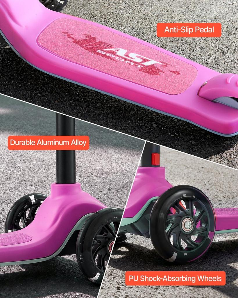 Kick Scooter for Kids Ages 3+, 3-Wheel Toddler Scooter with Light-Up Wheels, Adjustable Height Handlebar, Wide Anti-Slip Deck, Lightweight Aluminum