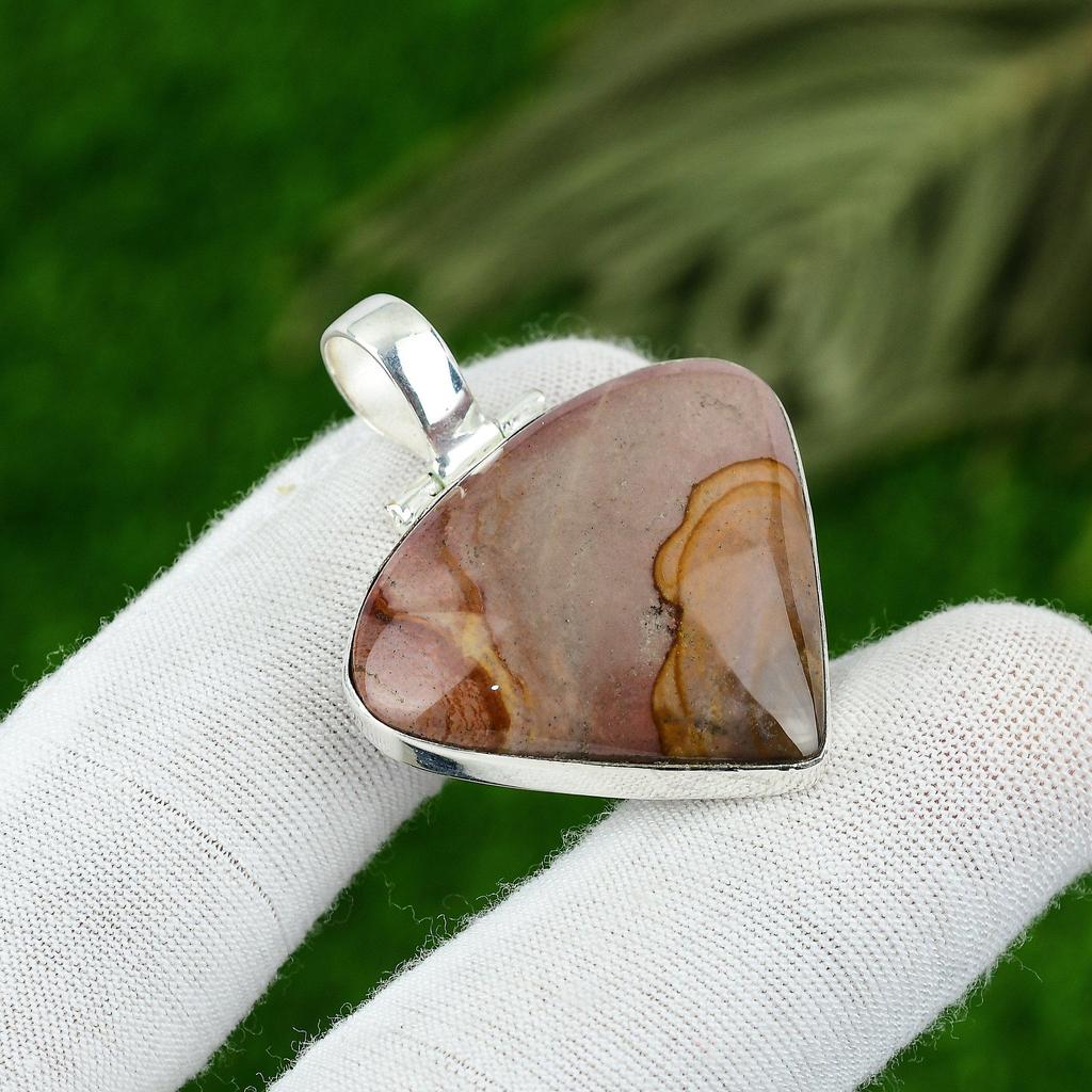 Natural Mookaite Gemstone Pendant Red 925 Sterling Silver Indian Jewelry