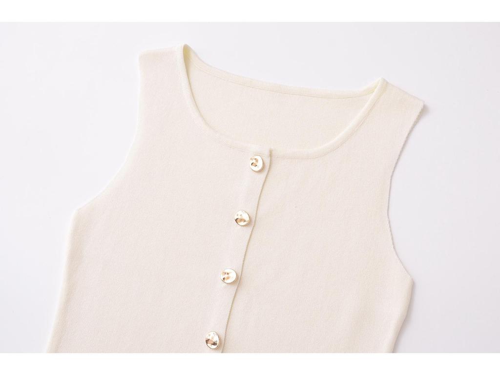 Europäischer & Amerikanischer Stil Damen Gold Doppelreihige Strickweste