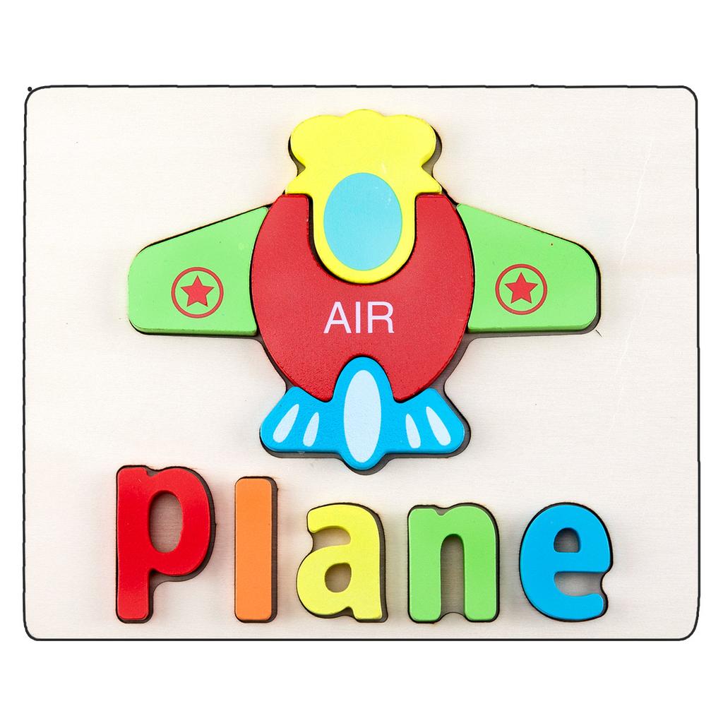 Wooden Children'S Early Education 3D Three-Dimensional Word Puzzle Animal Traffic Puzzle Enlightenment Parent-Child Interaction Educational Toy