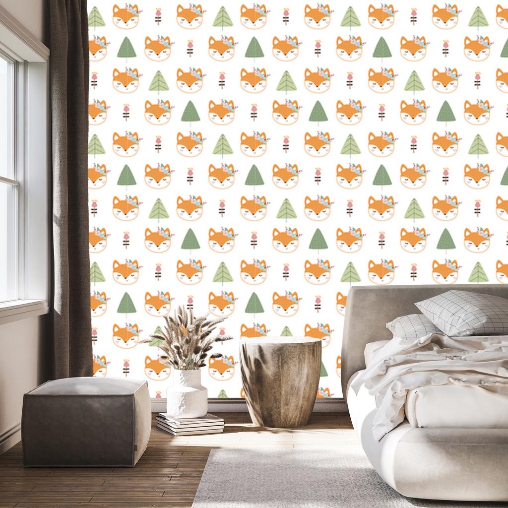 Foxes with flowers wallpaper for living room and bedroom 50x1000