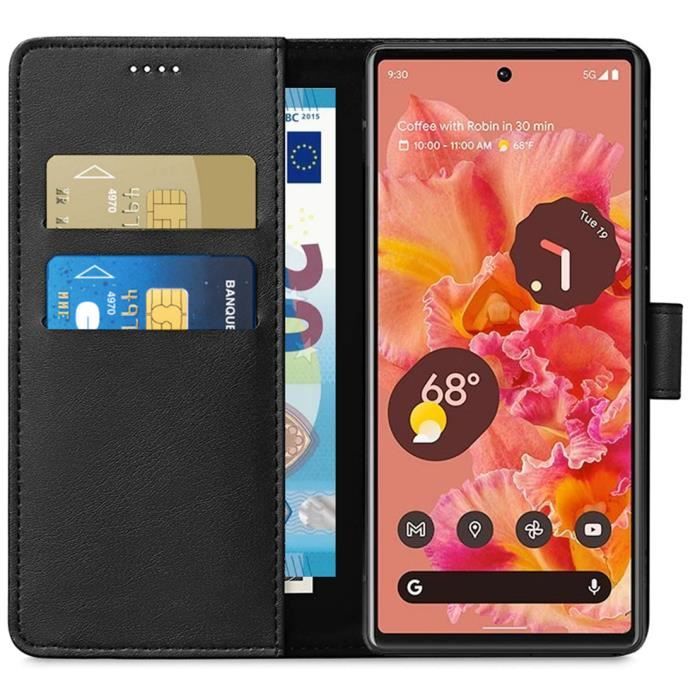 Wallet Case - Phonillico - Google Pixel 6 - Black - Leather Effect - Card Storage