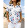 Damen Hawaii-Blumenprint Hemd Reverskragen Kurzarm Lässig Knopfleiste Oberteile für Sommer Reise Strand Tägliche Nutzung
