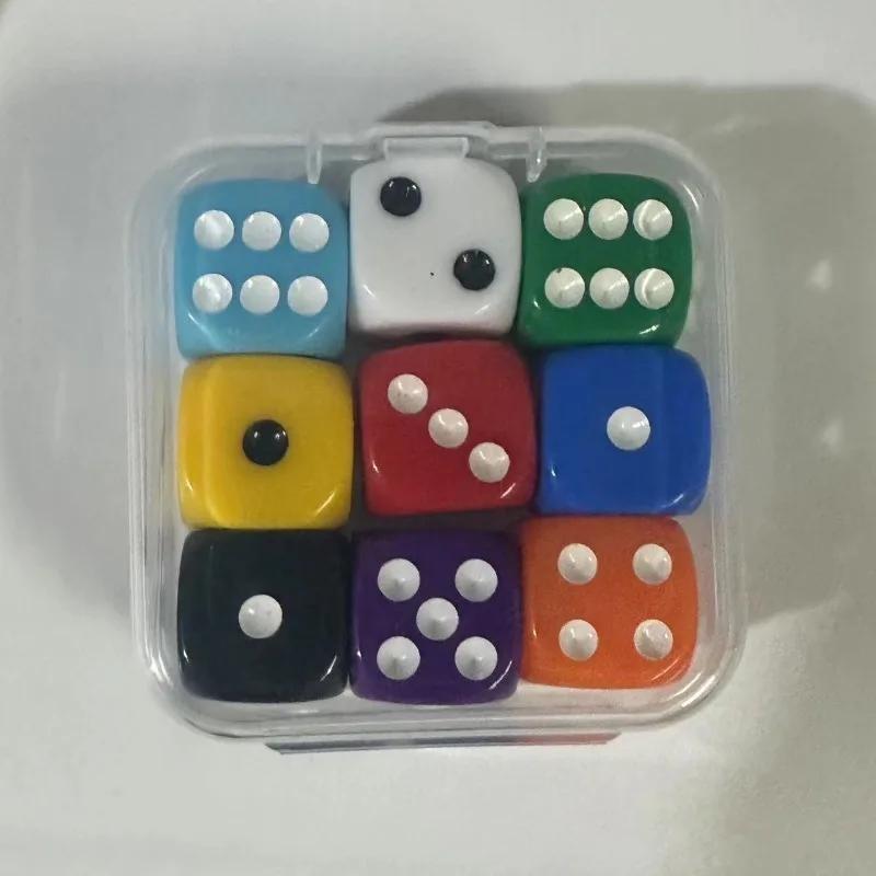 9/10 шт./коробка 16 мм Однотонные Прозрачные Цветные Игровые Кубики Настольная Игра Числовые Кубики Квадратной Формы Разноцветные Кубики с Точками 9pcs