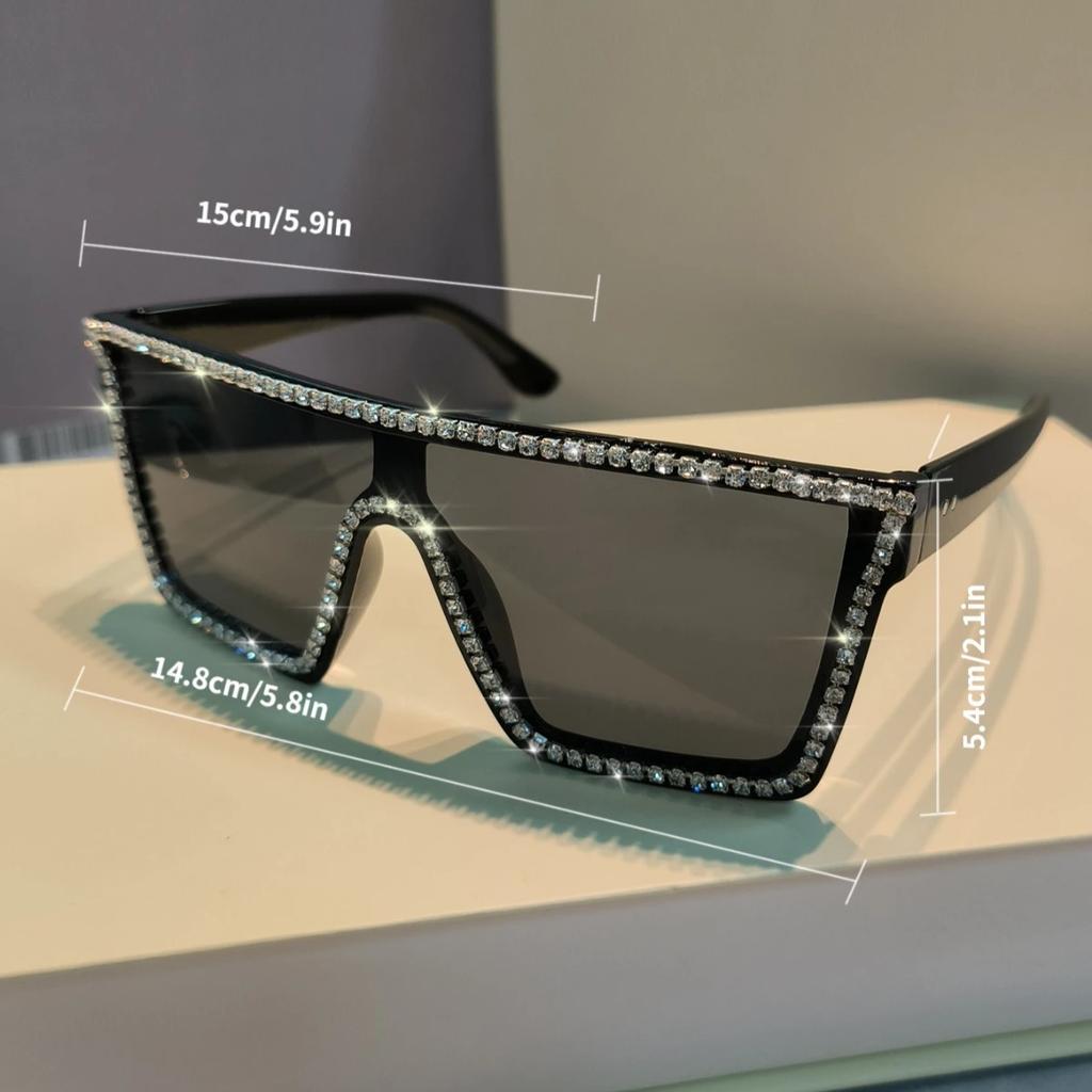 Glänzende Strass-Sonnenbrille für Damen Retro Mode Sonnenbrille Vintage Quadratische Gläser Brillen