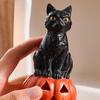 Black Cat Pumpkin Figurine, Resin Halloween Desktop Ornament, Cute Dark Fun Style Decoration for Home Windows Office Party