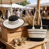 Straw Hat Tote Bag Set Adjustable Wide Brim Sun Hat Sturdy Woven Handbag 2Pcs for Women Outdoor Summer Activities
