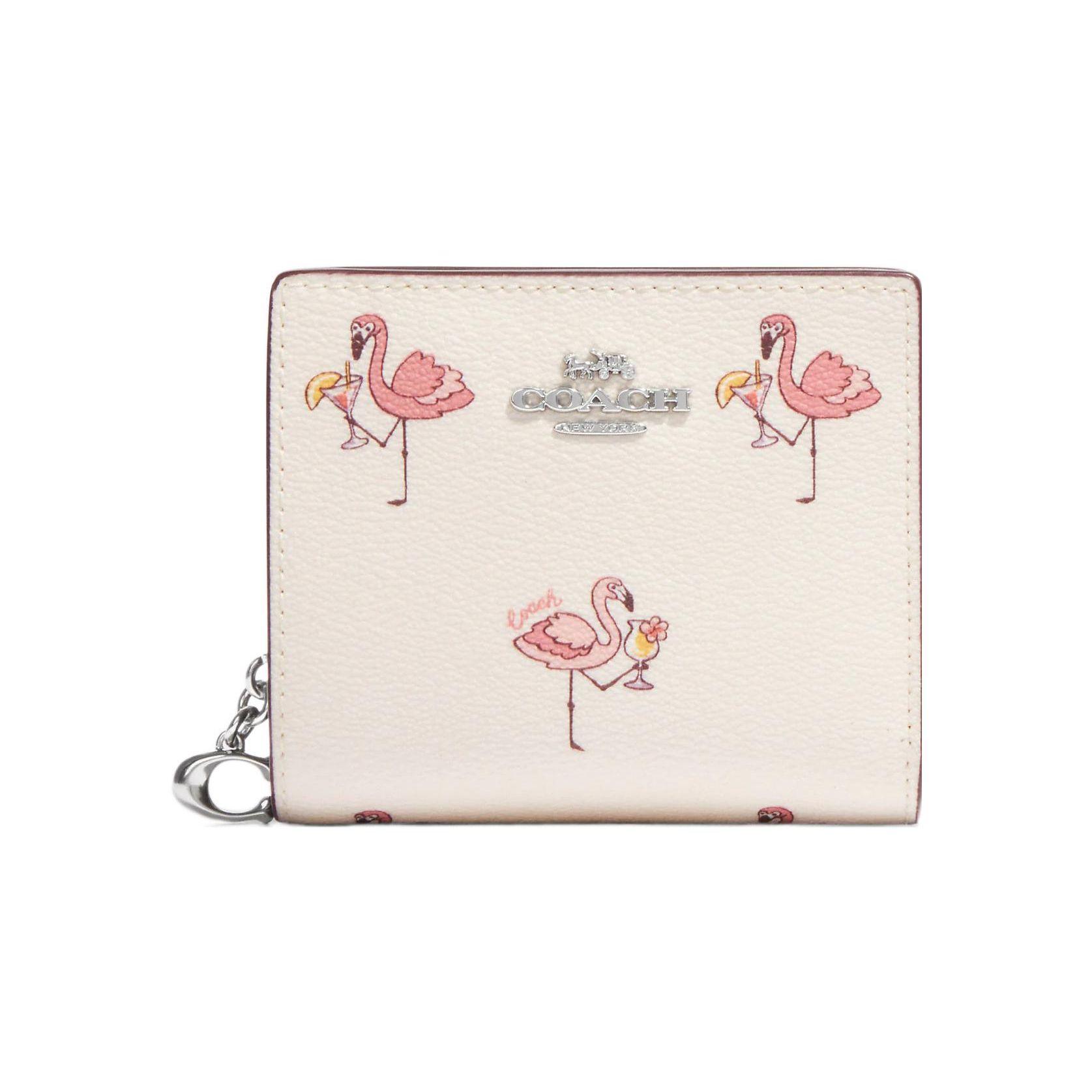 

Coach Snap Wallet 11 Silver Logo Flame Bird Print Folded Leather Wallet Women wallet White CK435-SVTLM Basic Set (Bag+Dust Bag)