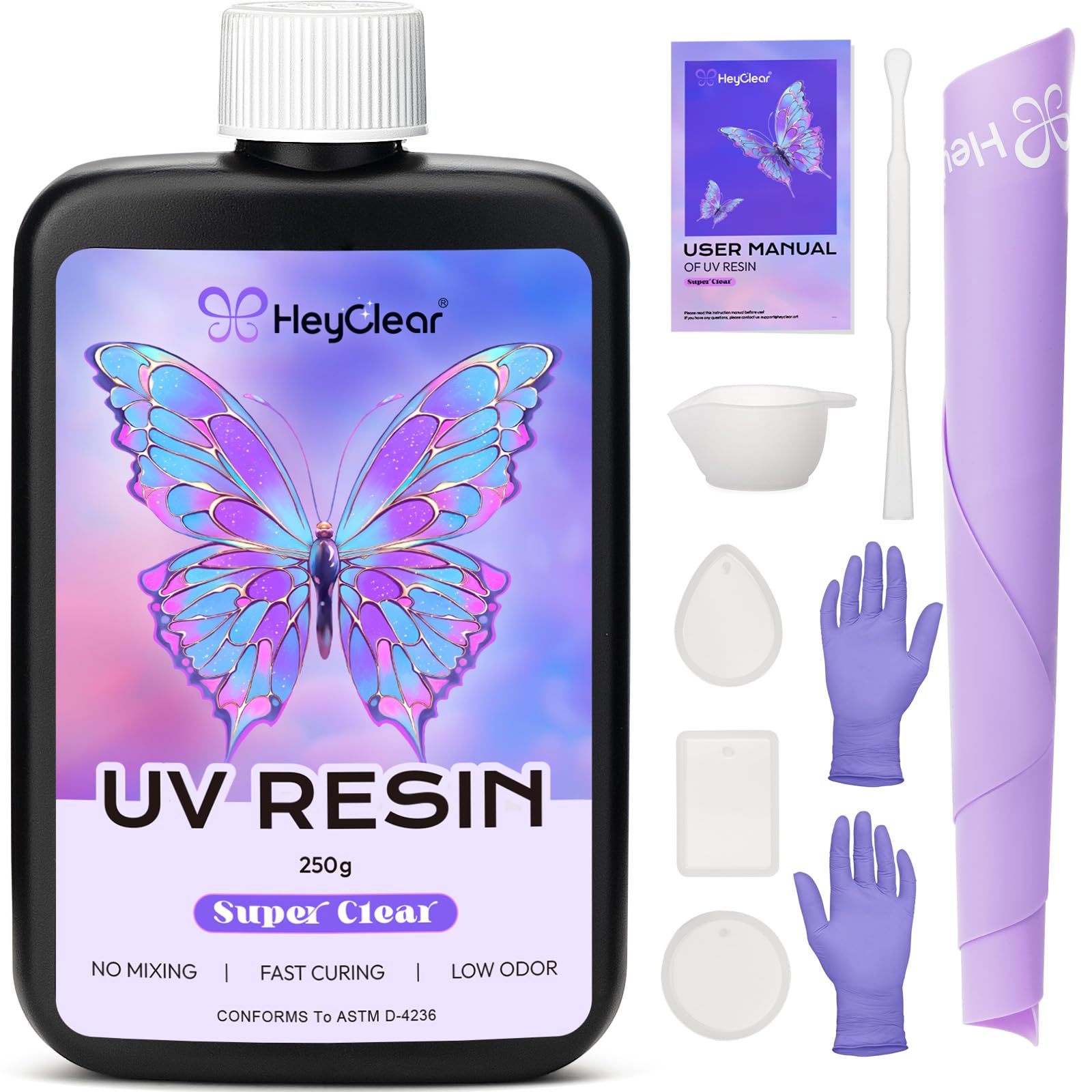 

HeyClear Жидкая УФ-смола 250 г Большая Высокая Быстрая Подходит для DIY Ювелирных изделий Ручной работы и Покрытия - Емкость, Ультрапрозрачная, Твердость, Отверждение, Начинающие,