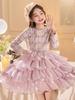 Girls' Princess Puff Sleeve Dress - Elegant Autumn/Winter Birthday & Evening Wear