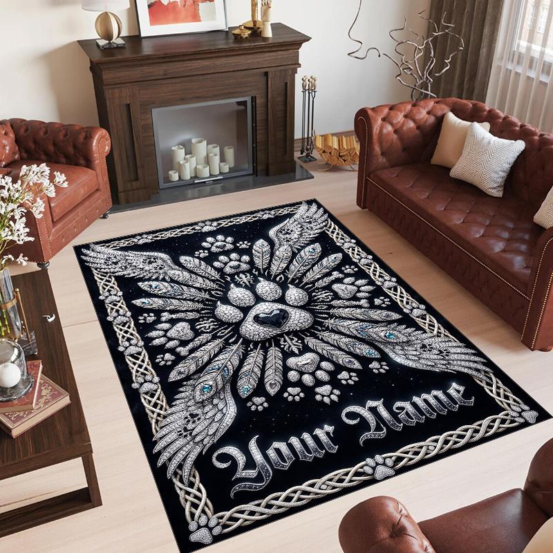 Hearts Theme Crystal Velvet Floor Rug Personalized Custom Name Text Warm Carpet Home Decoration