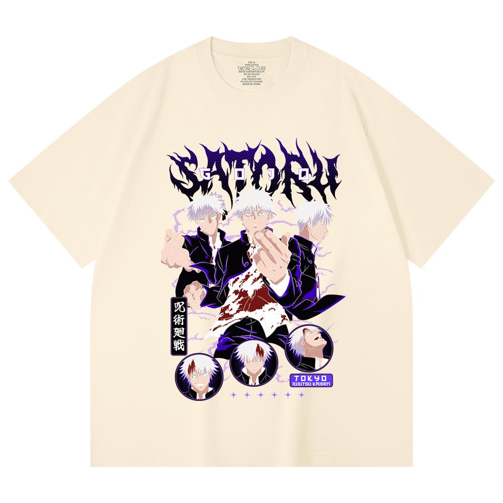 

230 Gsm 100% Cotton Jujutsu Kaisen V6 Gojo Print Unisex Heavy Cotton T Shirt XS абрикосовый