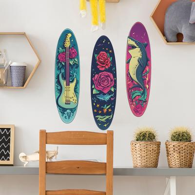 Kreatives Poster Gitarre Blume Triptychon Schlafzimmer Wohnzimmer Zuhause Hintergrund Verschönerung und Dekoration Wandaufkleber