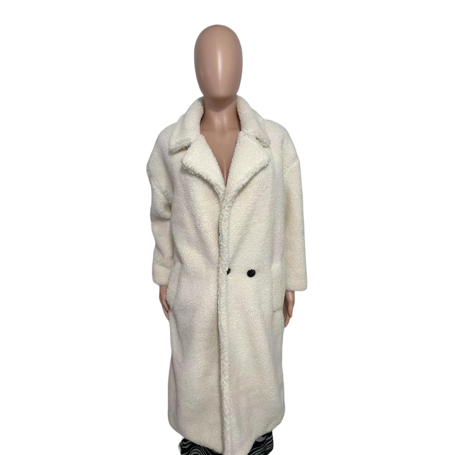 

Осінньо-зимова вільна куртка зі штучного хутра, жіноча велика вітровка середньої довжини, вовняна куртка L білий