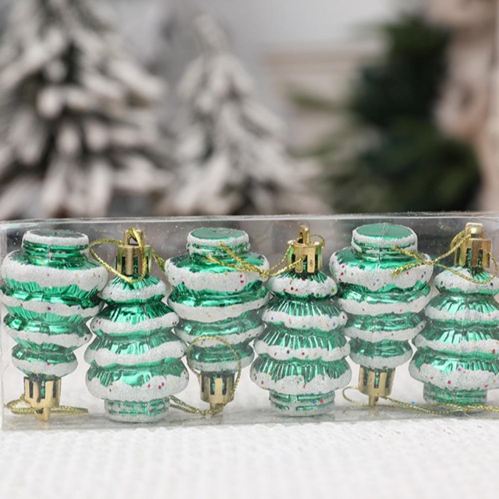 6 Stück/Karton Kunststoff Weihnachtsbaumschmuck Bemalte Zeder Weihnachtsdekorationen