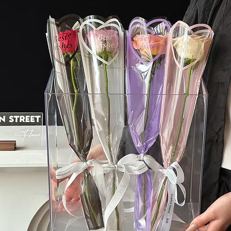 50Pcs Iridescent Single Rose Sleeves Diy Transparent Flower Wrapping Bag Floral Material Packaging Waterproof