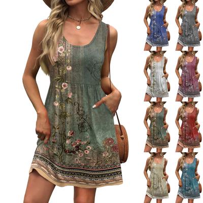 Women's Summer Dress A-Line Sleeveless Casual Sundress With Pockets