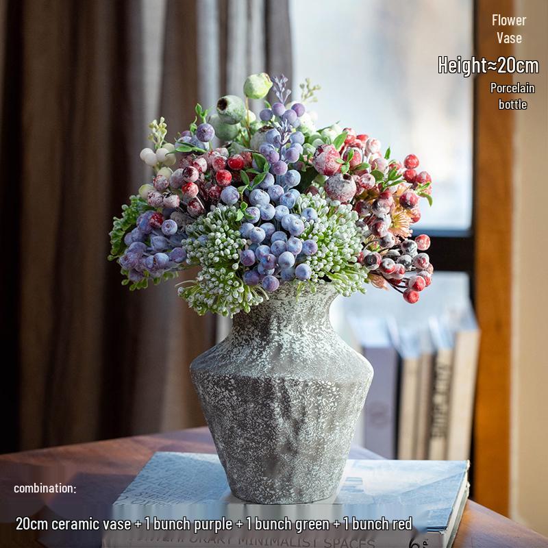 Bionic Blueberry Artificial Flowers for Living Room Decoration - Dried Flower Bouquets Arrangement