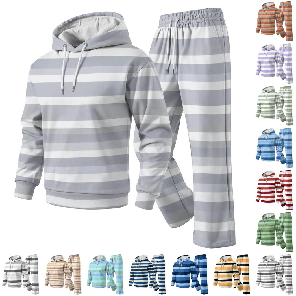 Completo casual da uomo con felpa con cappuccio a strati e pantaloni cargo con elastico in vita