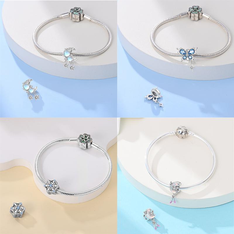 Ice Snow Fairy Charm Bead Charms Copper Snowflake Luminous Crystal Ball Bead Charms Compatible With 3mm Authentic Bracelets Do It Yourself Jewellery B