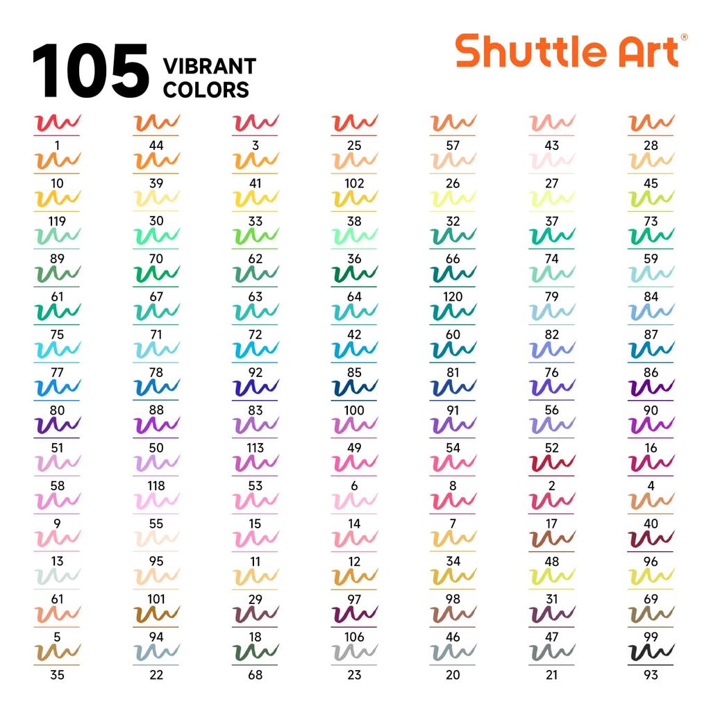 Shuttle Art Brush Pen Watercolor Brush 105 with 1 Coloring twin brush fine Perfect for picture and art Comes with a Set, Colors, Book.