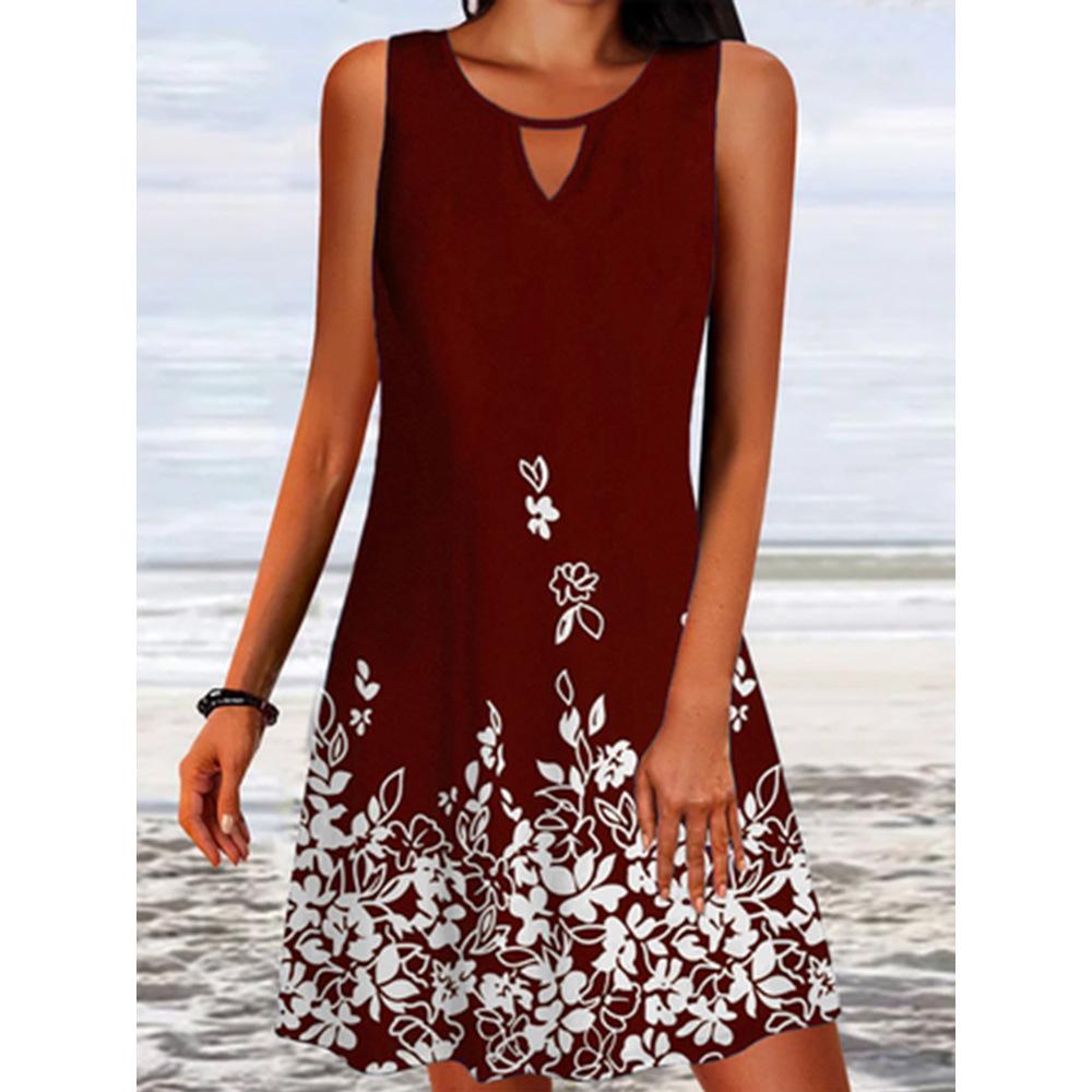 Jupe d'été ample imprimée à manches longues pour femmes, robe sans manches à motif Floral
