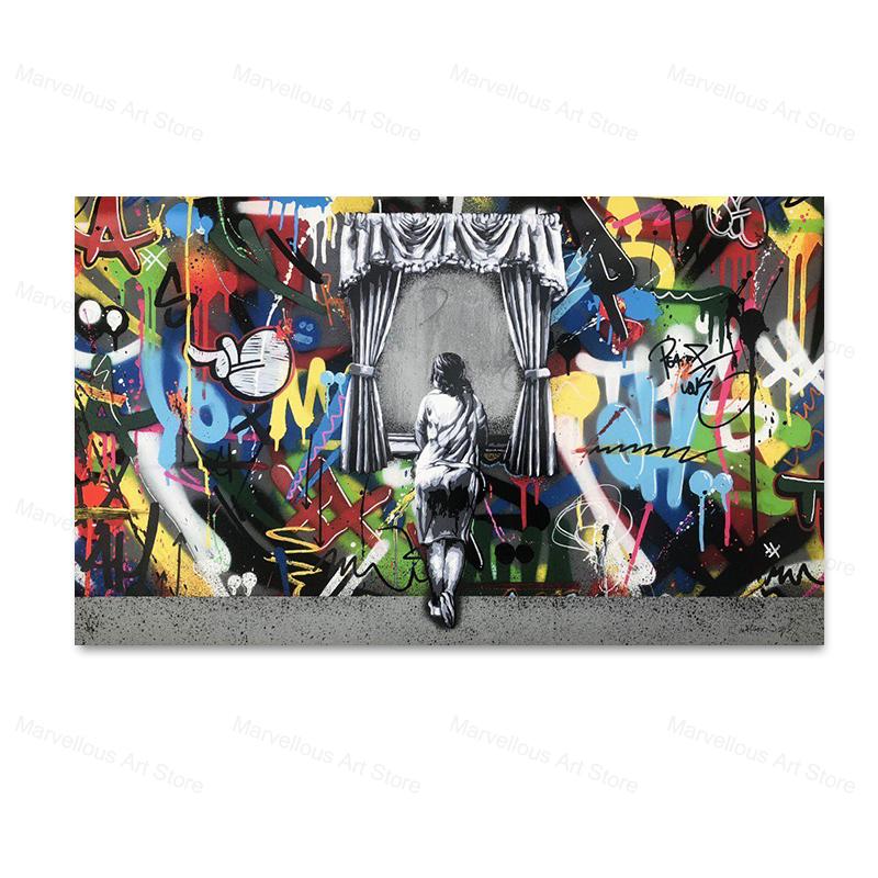 Banksy Graffiti Pop Art Chłopcy i Dziewczęta Plakaty i Wydruki Malarstwo Na Płótnie Sztuka Ścienna Obrazy Do Salonu Dekoracja Domu