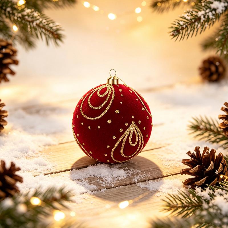 8cm bordeauxrote beflockte Weihnachtskugeln mit goldenem Glitzer-Muster, 24 Stück Geschenkbox-Set, 3 Muster Weihnachtsbaumschmuck
