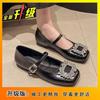 Flat-bottomed French rhinestone women's new 2025 popular evening black square buckle Mary Jane shoes small leather shoes single shoes