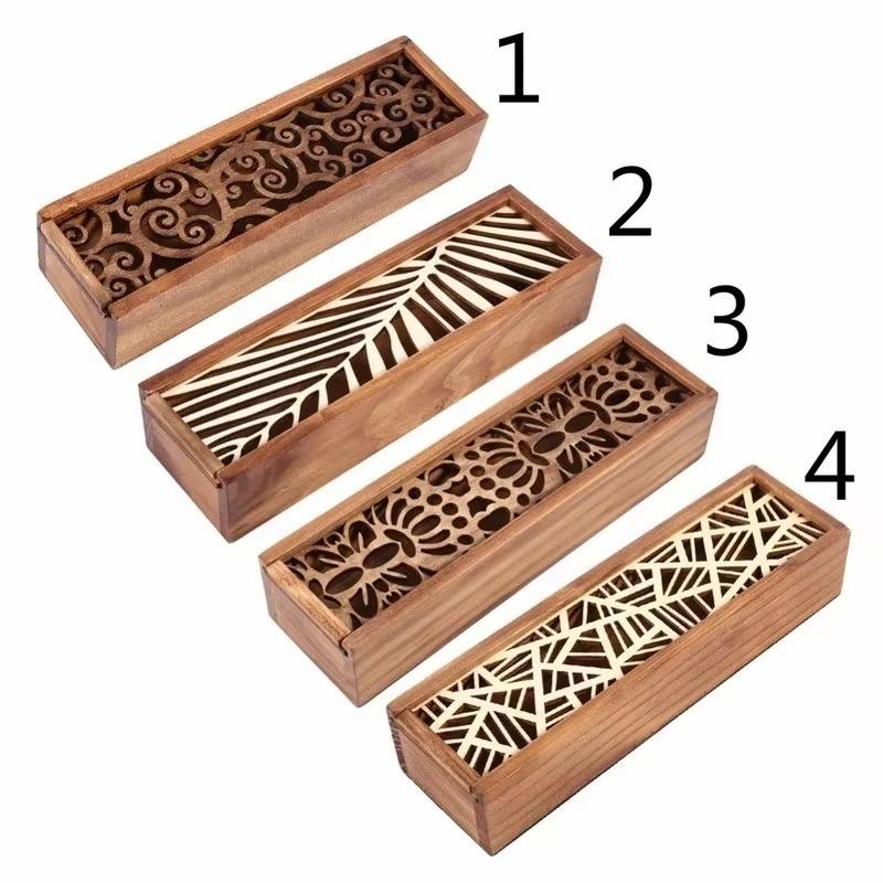 Scatola Portapenne in Legno Intagliato Retro Scatola Portaoggetti Portatile Carina per Studenti Cancelleria Multifunzionale Accessori da Scrivania Materiale Scolastico